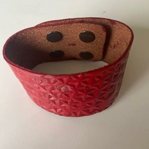 Red Leather Embossed Bracelet